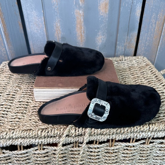 Kate Spade Cici Faux Fur Embellished Mules Flats Black Sz 7 - Picture 8 of 15